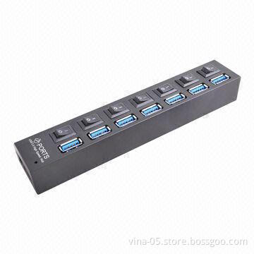 High-speed 7 Ports USB3.0 Hub with Power Switch, Plug-and-play Function